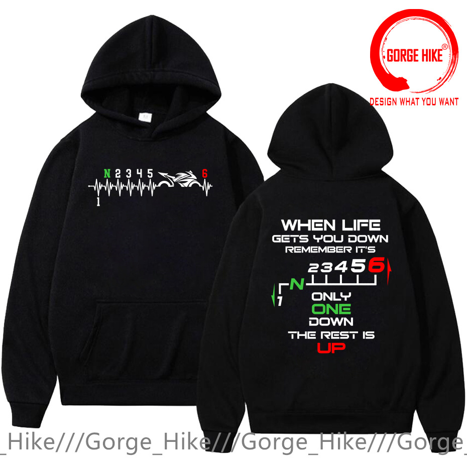 Motorcycle Gear Hoodie - 1N23456 オートバイギアシフトワンアップファイブダウンバイカーハートビートスウェットパーカー女性男性パーカースポーツレディスウェットシャツパーカー