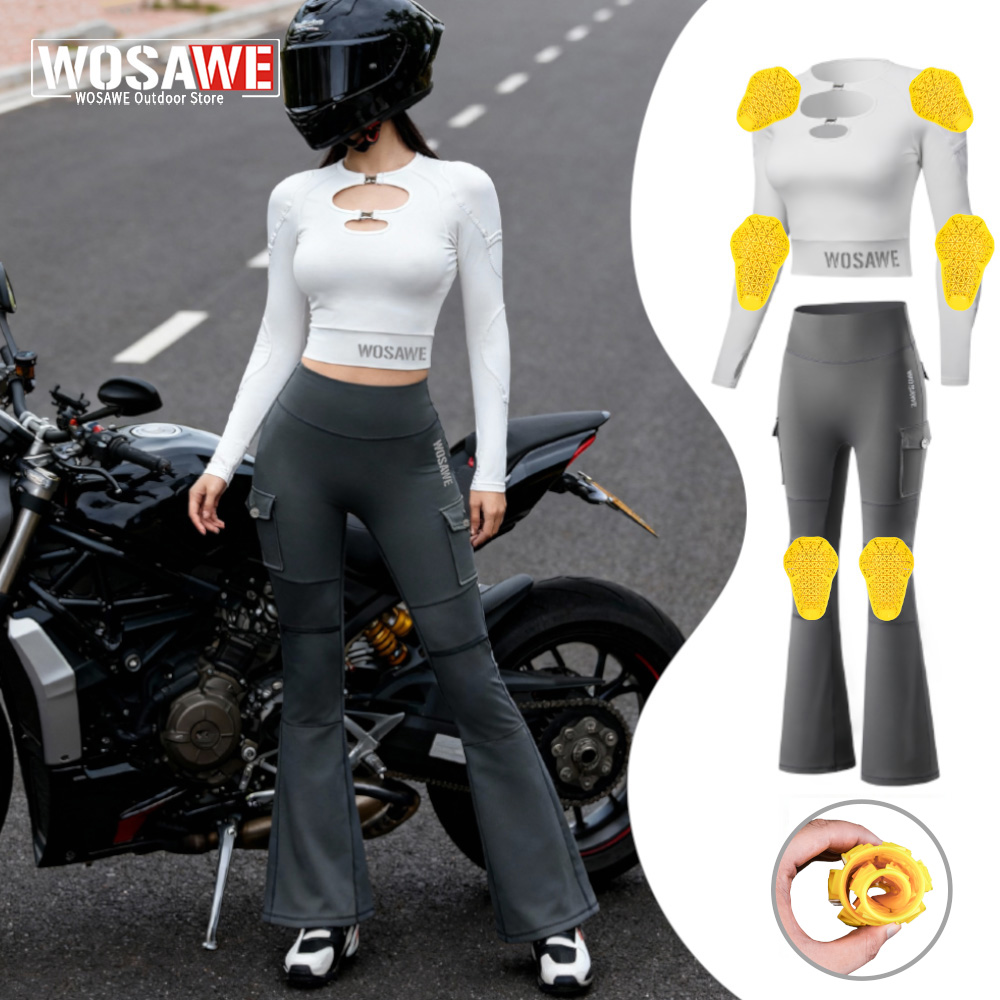Motorcycle Gear Jacket Women - WOSAWE 女性用オートバイジャケットとパンツセット、取り外し可能なパッド付き、スリムフィット、通気性のあるモトクロススーツ、ライダー服、ソフトギア