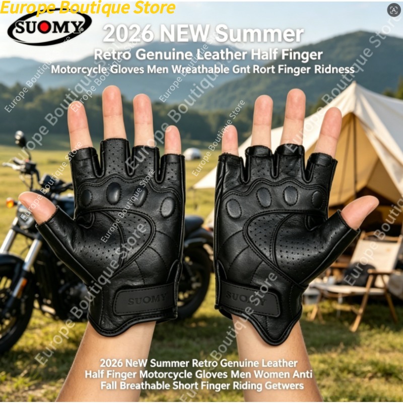 Motorcycle Gear Sleeve - レトロハーフフィンガーオートバイグローブ本革夏用落下防止通気性ライディングギア男性女性用
