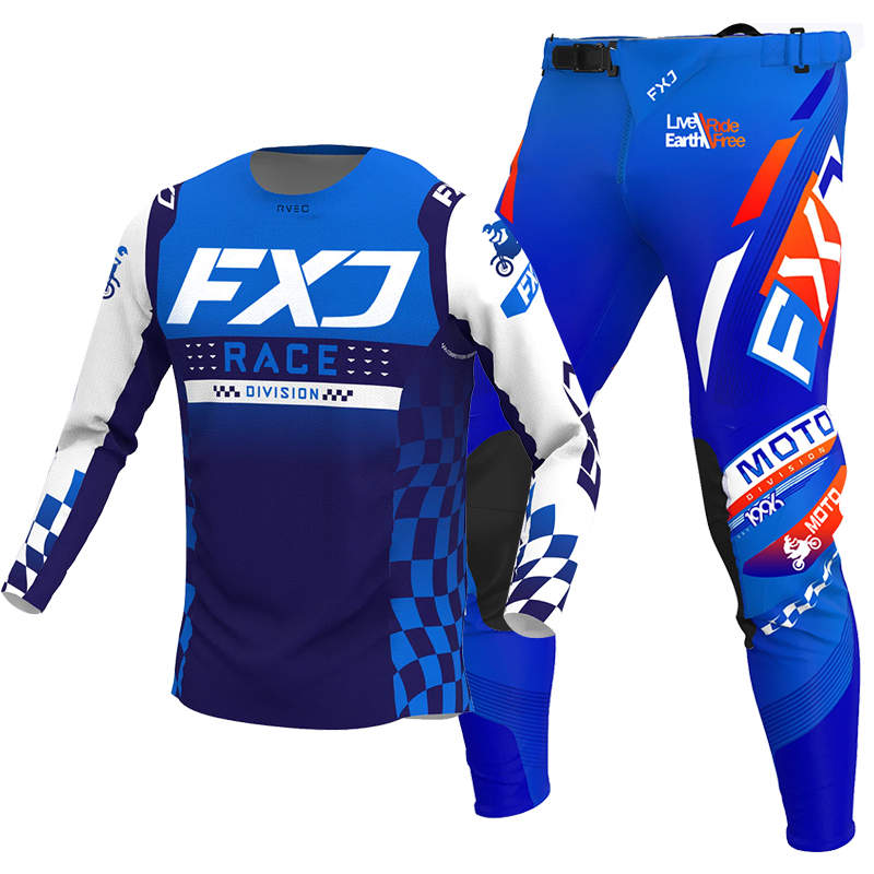 Motorcycle Gear Blue - 2025 FXJモトクロスジャージ＆パンツMTB MXギアセットコンボオフロードブルーバイクレーシングスーツエンデューロ機器DH MTBダートバイク