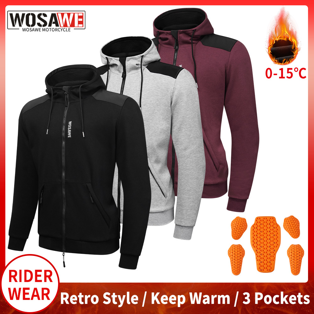 Motorcycle Gear Hoodie - WOSAWE オートバイパーカージャケットモトクロス暖かいジャケットカジュアルバイク乗馬服反射ウィンドコートインサートソフトギア付き
