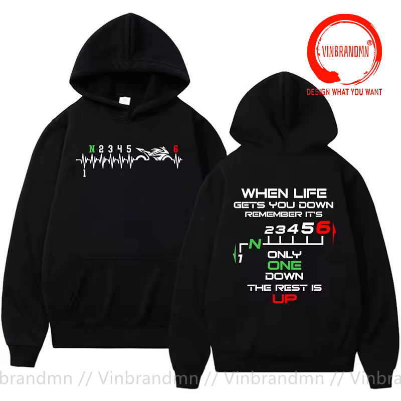 Motorcycle Gear Hoodie - 1N23456 オートバイギアシフトワンアップファイブダウンバイカーハートビートスウェットシャツパーカー女性男性パーカースポーツレディスウェットシャツパーカー