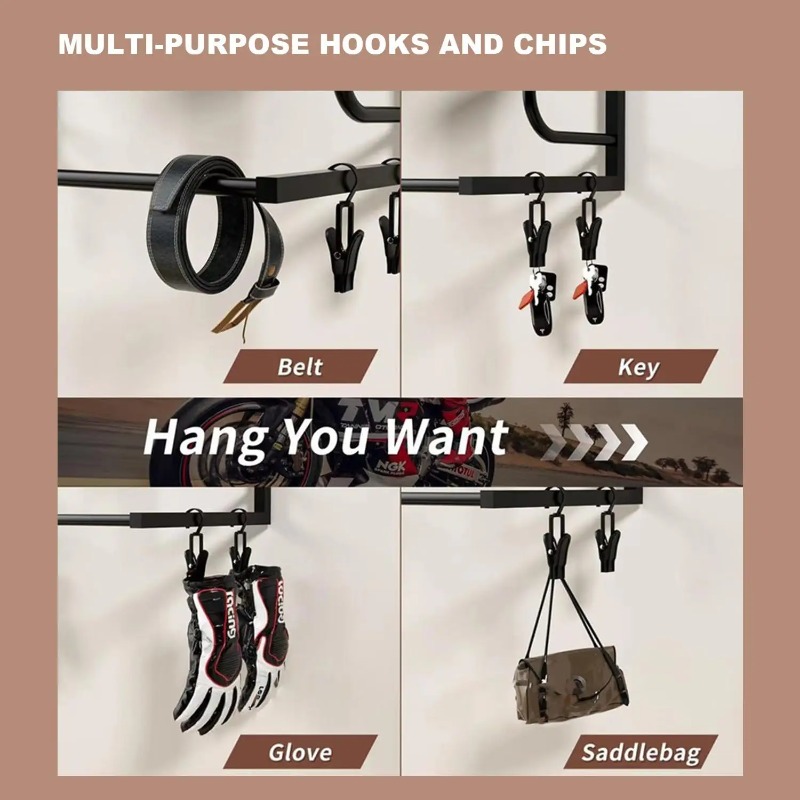 木製カラーのオートバイヘルメット壁掛けホルダー（4つの帽子ス - Motorcycle Gear Display Rack のレビューと価格