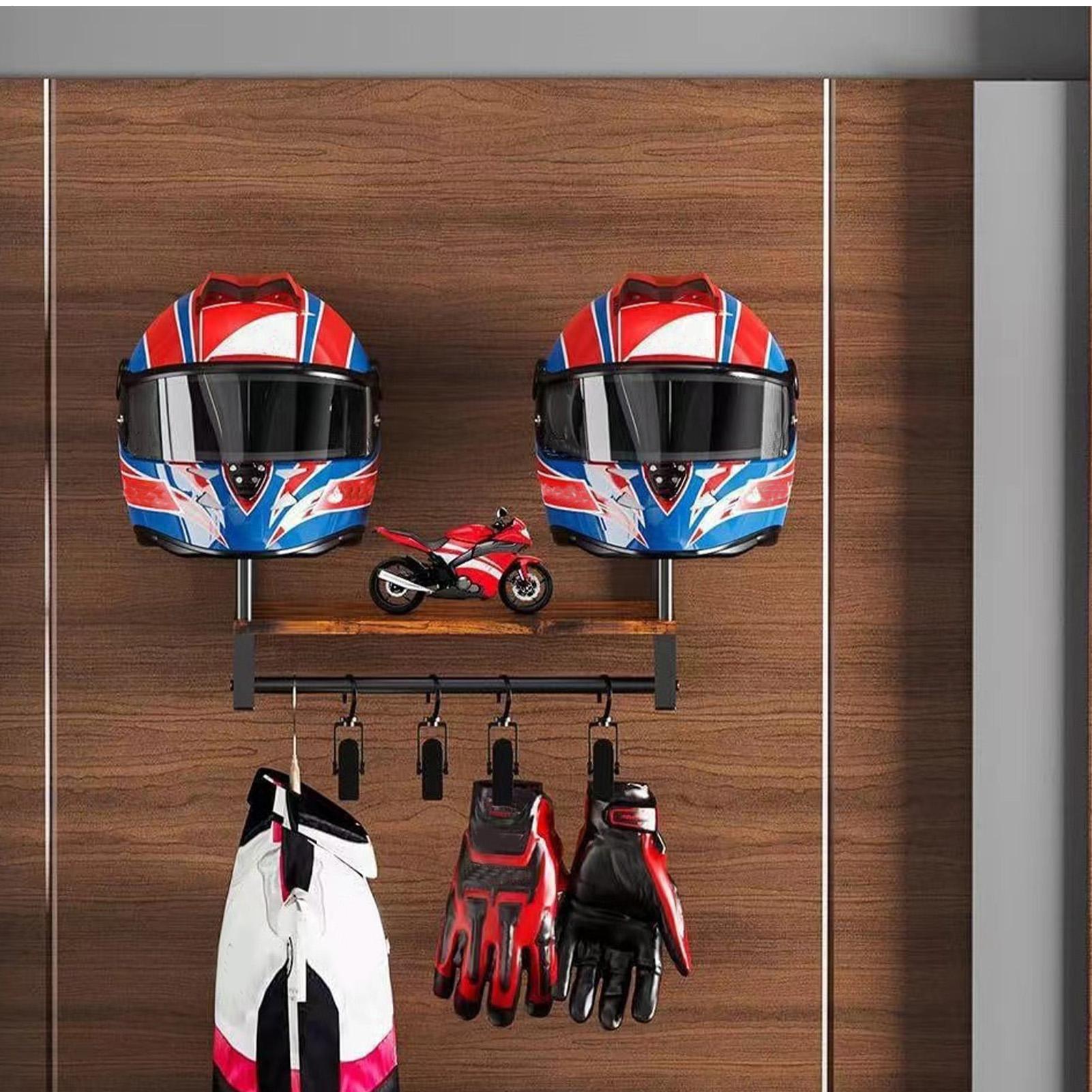 木製オートバイヘルメットディスプレイラック壁掛けラック乗馬グ - Motorcycle Gear Display Rack のレビューと価格