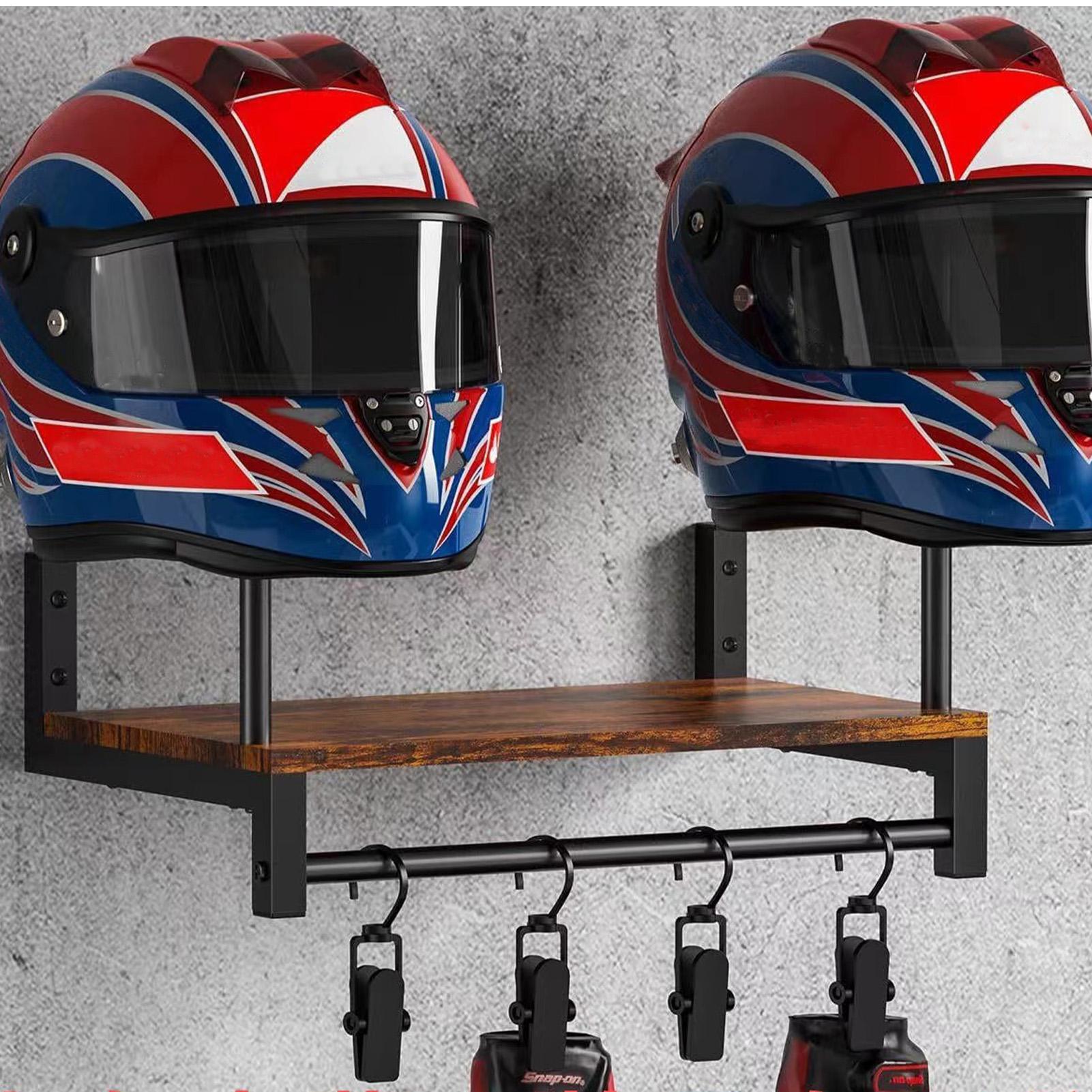 木製オートバイヘルメットディスプレイラック壁掛けラック乗馬グ - Motorcycle Gear Display Rack のレビューと価格