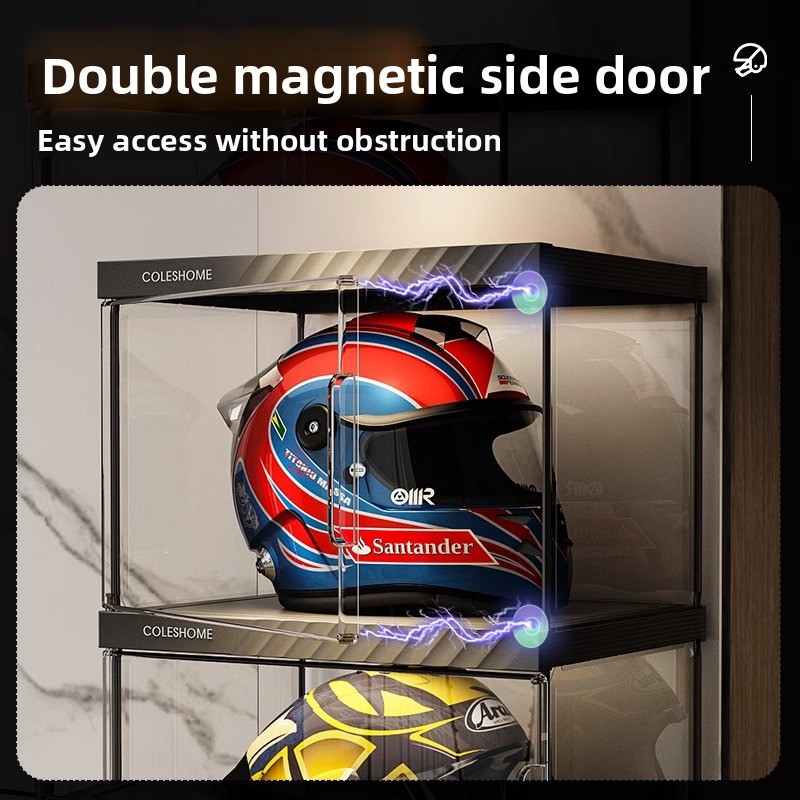 オートバイヘルメット収納キャビネット ギアやフィギュア用のス - Motorcycle Gear Display Rack のレビューと価格