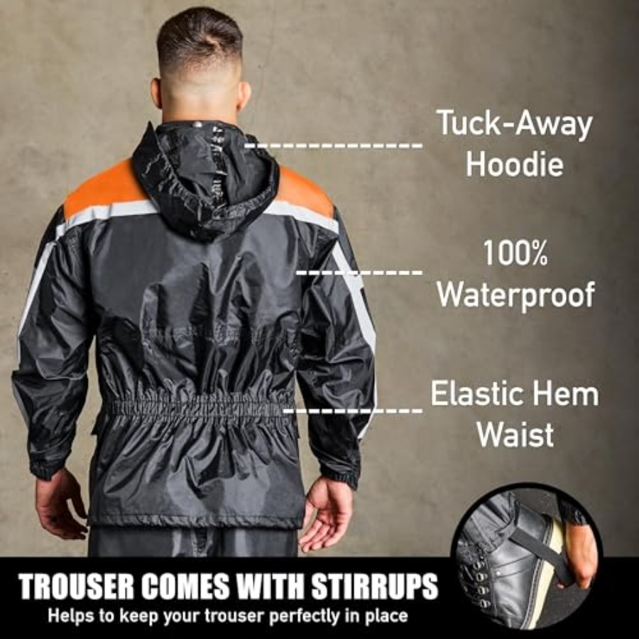 防水オートバイレインスーツ、2ピース反射材付き、軽量ライディ - Motorcycle Gear Hoodie のレビューと価格