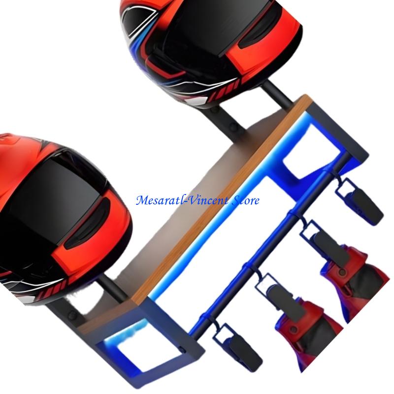 A70F 頑丈なヘルメットウォールラック木製構造多機能ブラケ - Motorcycle Gear Display Rack のレビューと価格