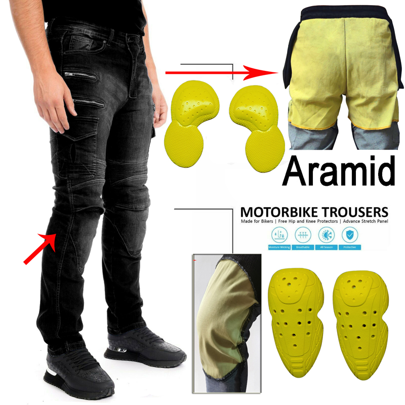 バイクパンツ ブラック メンズ ジッパー付き プロテクター付 - Motorcycle Gear Blue のレビューと価格