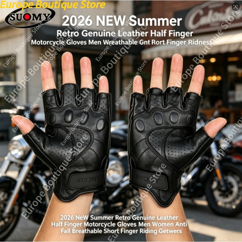 ハーフフィンガーオートバイグローブ本革夏レトロアンチフォール - Motorcycle Gear Sleeve のレビューと価格