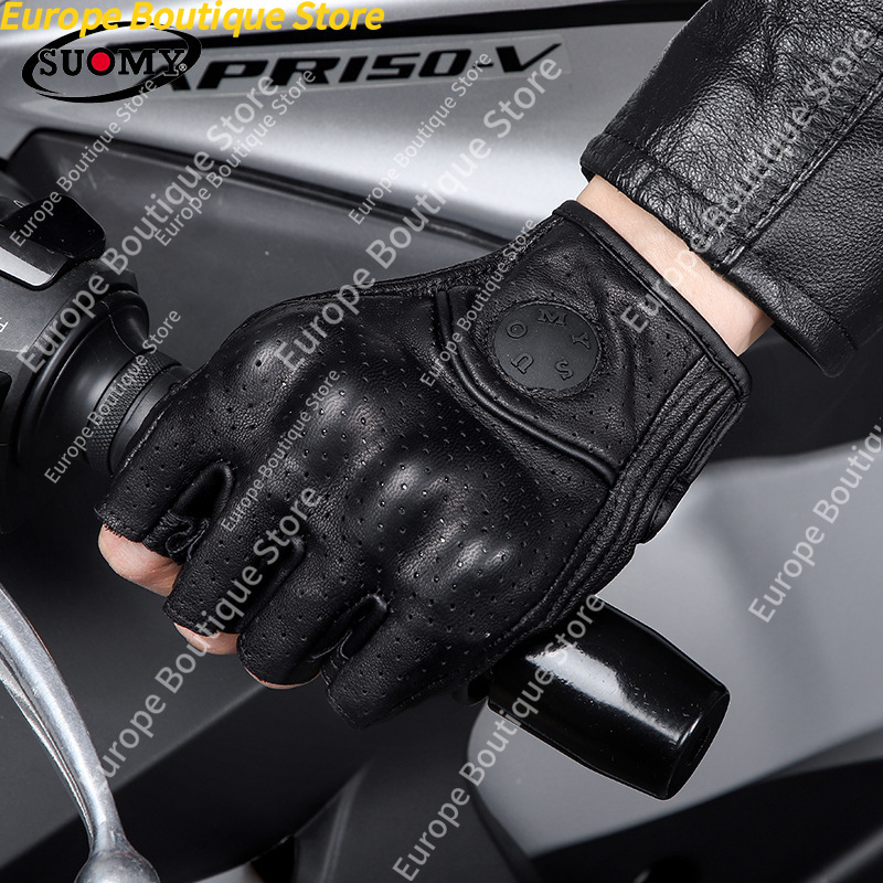 ハーフフィンガーオートバイグローブ本革夏レトロアンチフォール - Motorcycle Gear Sleeve のレビューと価格