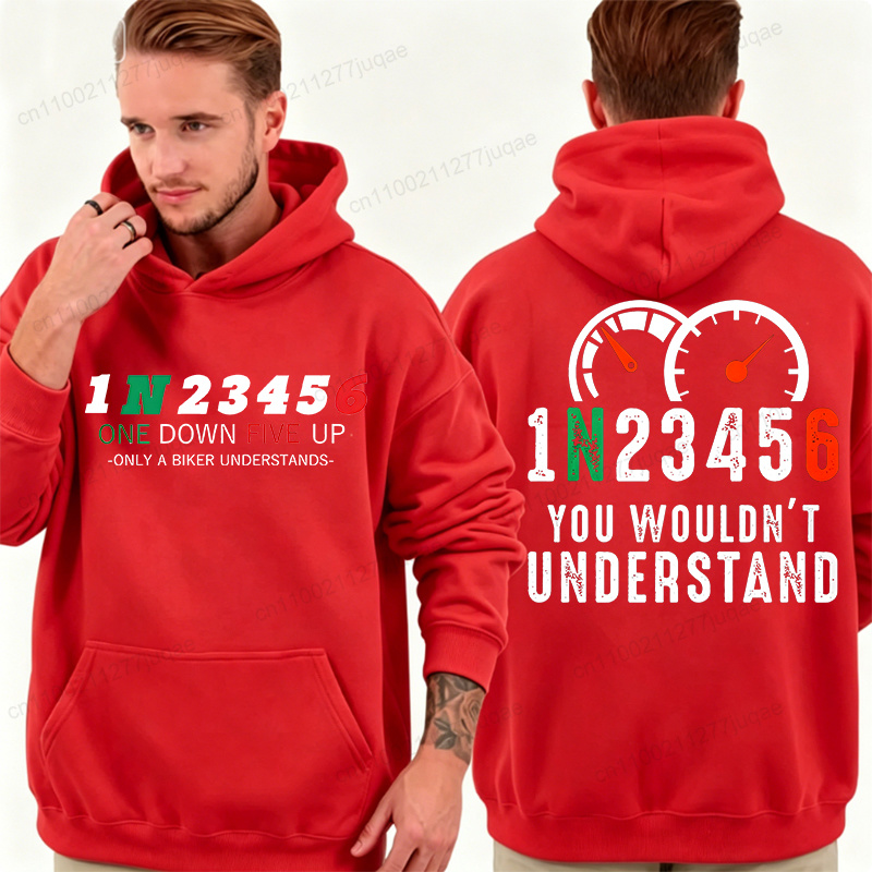 新しいメンズトレンディなフード付きスウェットシャツ、1N23 - Motorcycle Gear Hoodie のレビューと価格
