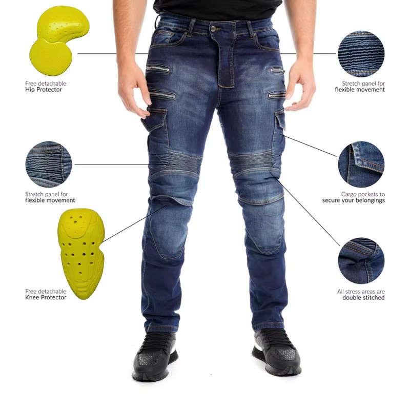 アラミド素材のオートバイパンツ メンズ ジッパー付き保護ギア - Motorcycle Gear Blue のレビューと価格
